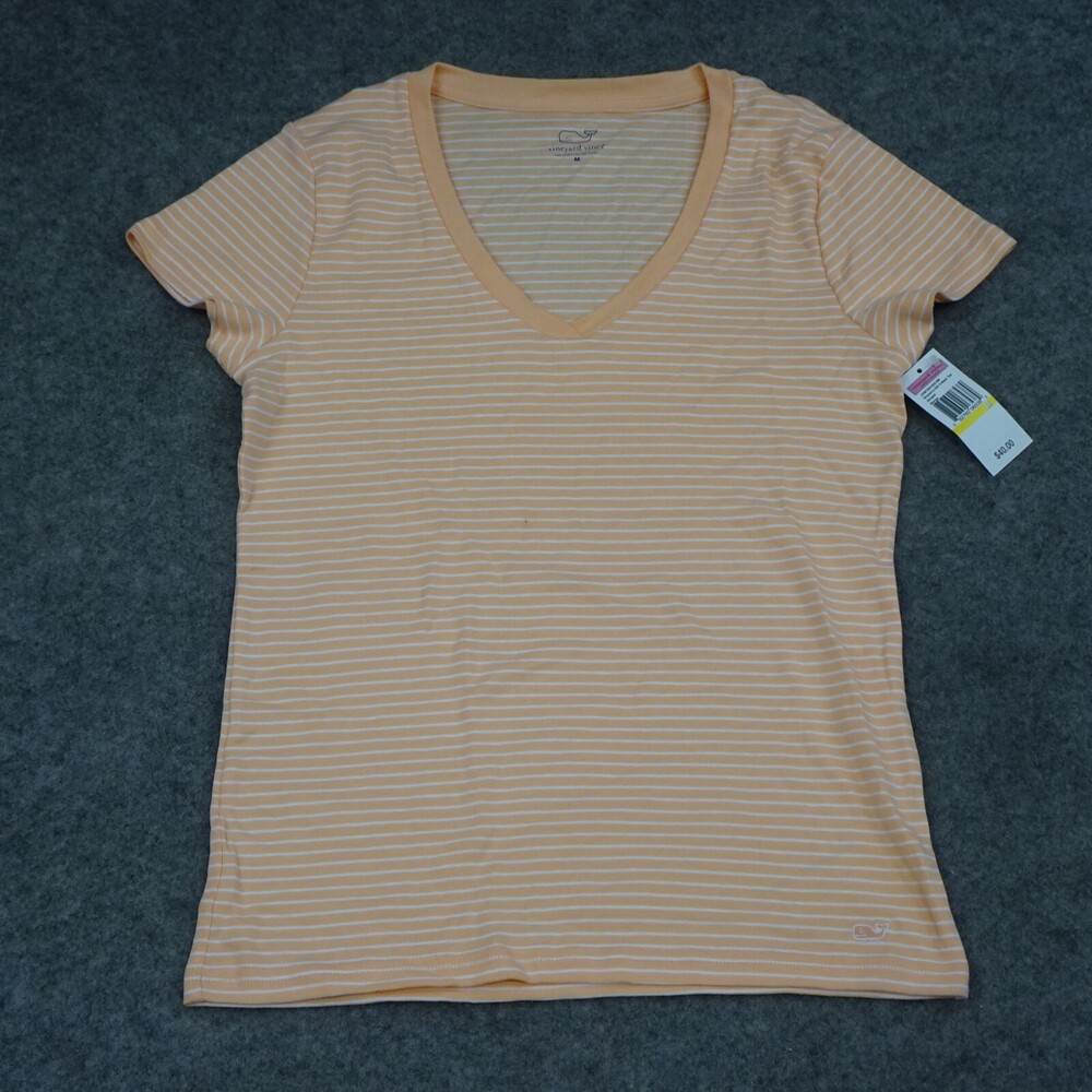 Vineyard Vines Top Womens Medium M Orange White Shirt Striped Peach